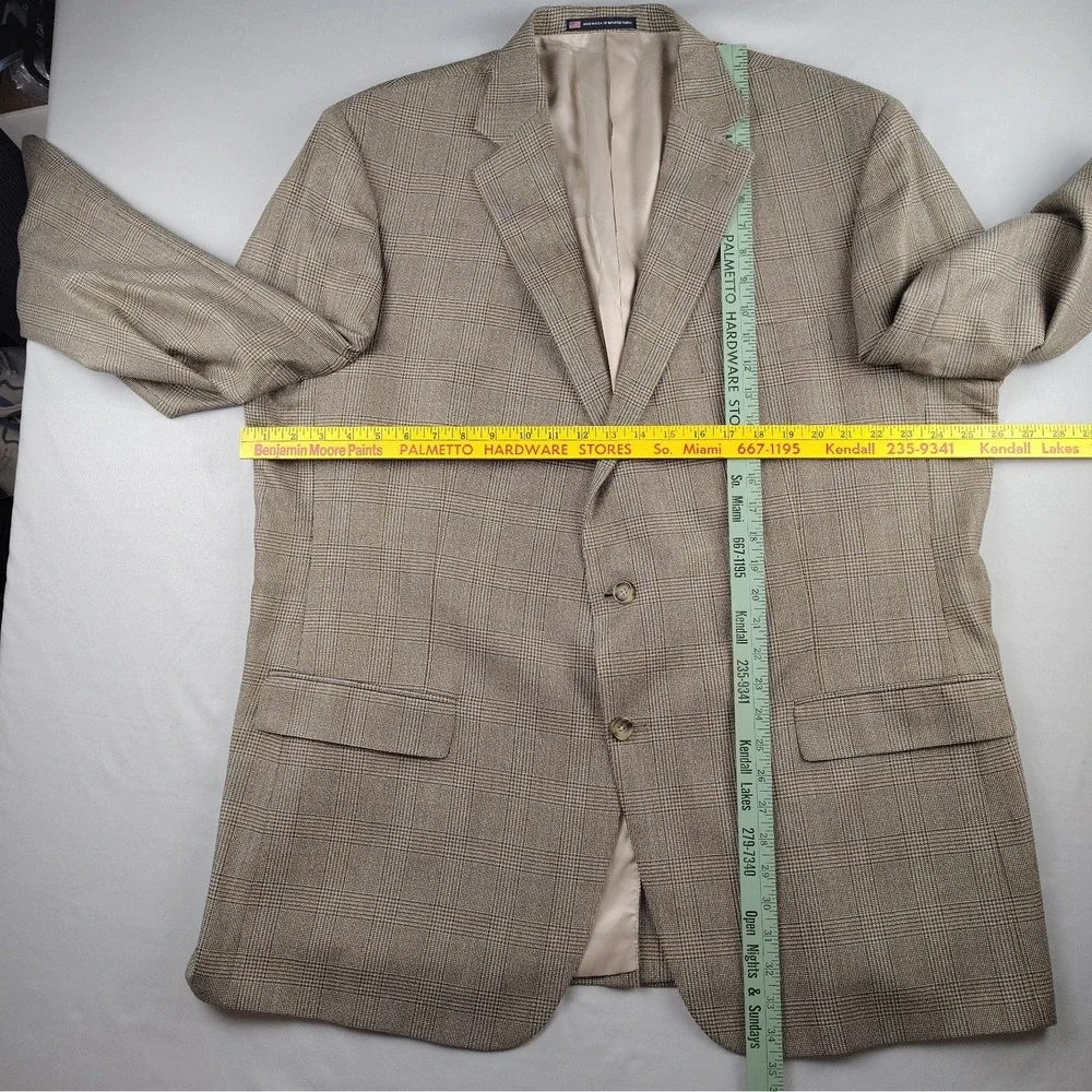 Hart Schaffner Marx 50L Sport Coat Blazer Glen Plaid Check USA Made Tan Brown